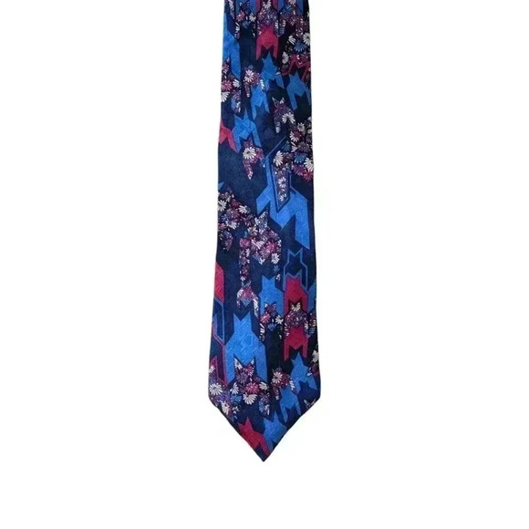 Hanover St 100% Silk Tie Blue/Red Floral - Picture 2 of 5